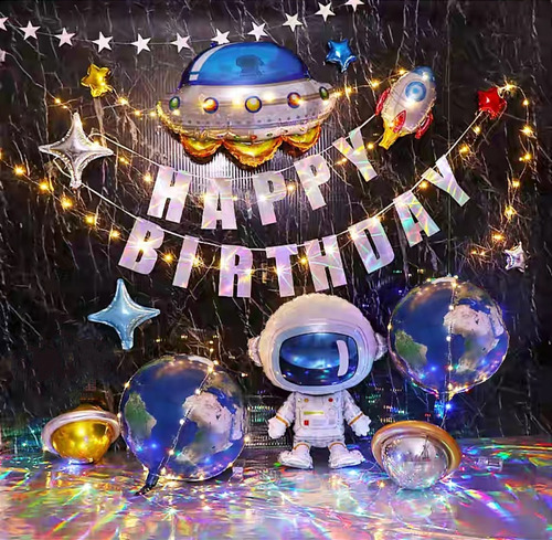 Kit Globos Astronauta Planeta Happy Birthday Fiesta Cumple