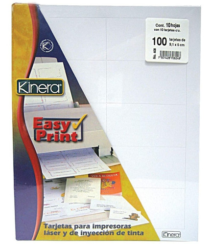 Tarjetas Para Impresora Easy Print Marca Kinera 100 Tarjetas