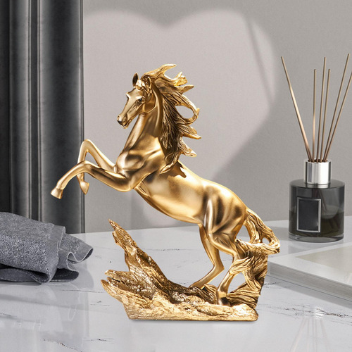 Estatuilla De Estatua De Caballo De Pie, Color Dorado, 15