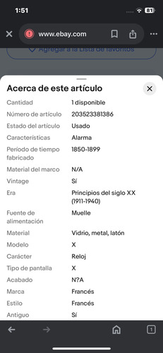Antiguo Francés Doble Reloj Alarmajuego De Brújula (Usado)