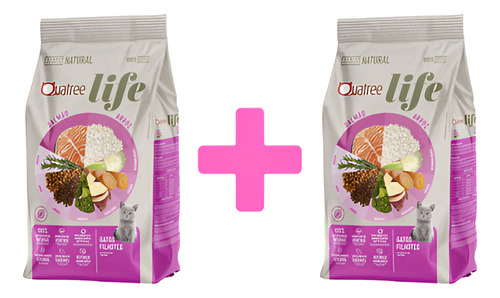 Quatree Gatos Life Filhotes Salmão E Arroz 1kg Kit 2 Ração