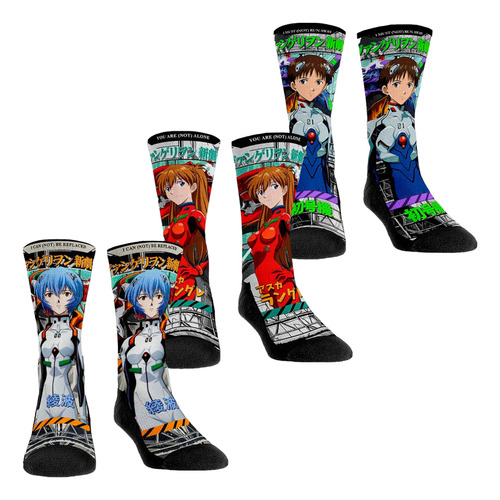 3 Pares / Calcetas Full Color De Neon Genesis Evangelion