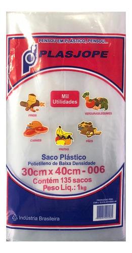 Saco Plástico Pe 30x40cm Virgem Transparente Alimentos - 1kg