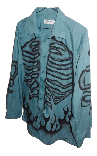 Imagen 2 de 6 de Camisa Bones Esqueleto Huesos Grunge Zombie Pintada A Mano