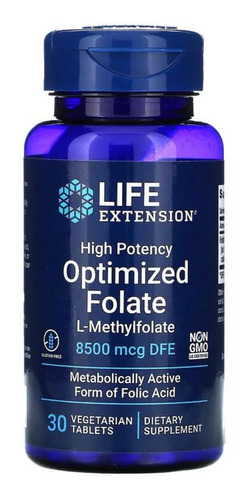 Metil Folato 8500mcg 30 Tabs Optimized Folate Life Extension Sabor Sem sabor