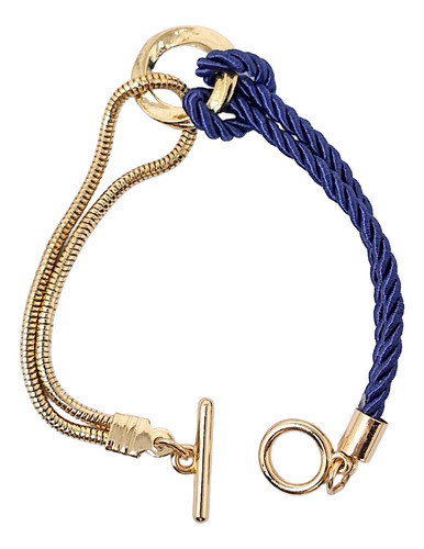 Pulsera Cadena Y Cordon Dorada - Shen Azul Y Dorado 17 Cm