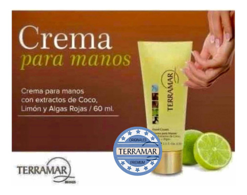 Crema Para Manos De Coco, Limón Y Algas Rojas Terramar 60mls Limón
