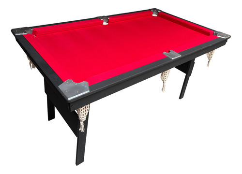 Mesa de Sinuca Bilhar 1,50x90cm Caçapa 2 Tacos Tecido Vermelha Pé Dobrável