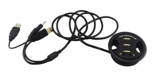 Imagen 2 de 6 de Pasacable Redondo Escritorio Usb Auricular Y Microfono Negro