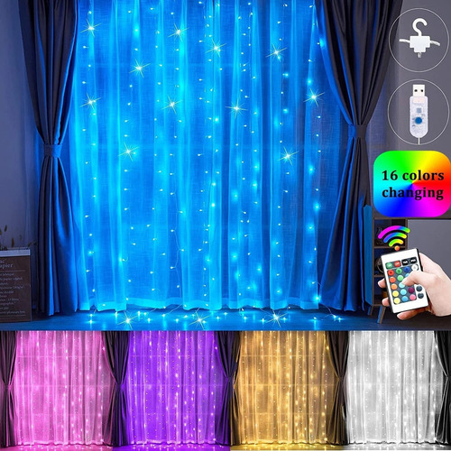 3 X 2 M 16 Luces De Cortina De Hadas Que Cambian De Color Lu