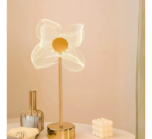Abajur Moderno Dourado Flowers 3 Cores De Luz 5w Bivolt