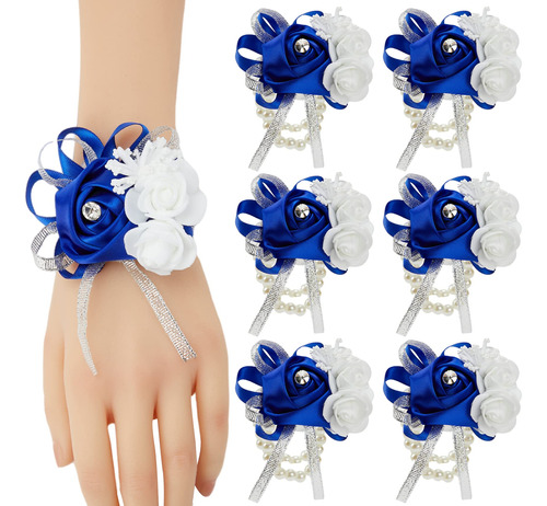 Meldel Ramillete Muñeca Flor Para Boda Juego 6 Azul Real