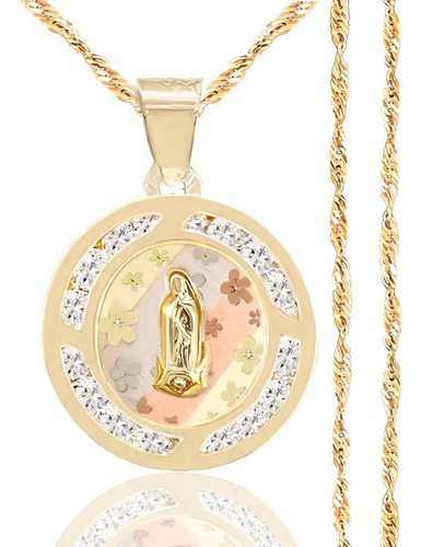 Medalla Virgen Guadalupe Con Cadena Oro 10k Singapur 50cm