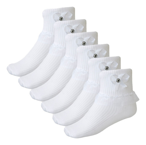 Calcetín Tobillero Bebé Nylon Calidad Blanco Encaje 6 Piezas