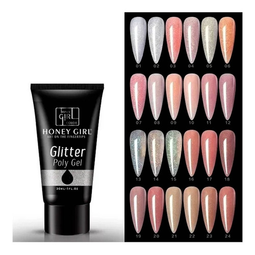 Honeygirl® Glitter Poly Gel 30ml, Uñas Polygel, Manicure