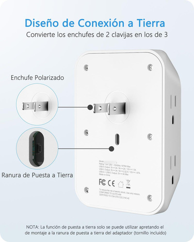 Multicontacto Pared Usb Adaptador De Enchufe 3 A 2 Clavijas