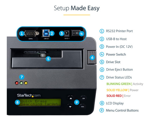 Startech.com Borrador De Disco Duro Ssd/hdd De Un Solo