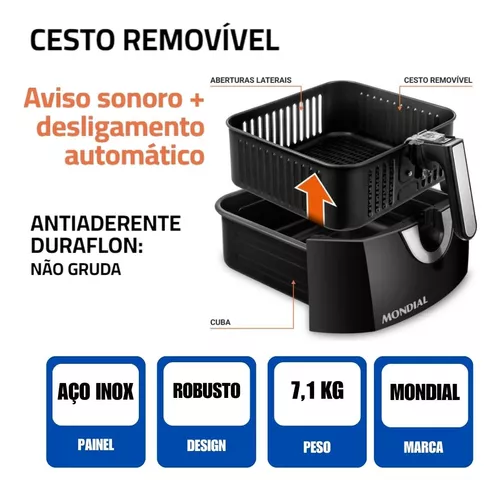 Fritadeira Elétrica Mondial Sem Óleo Air Fryer Mondial Mega Family  AFN-80-BI 8L - Preta/Inox