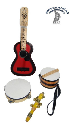 1 Kit Musical De Percusión Infantil, Tambor, Sonaja, Pandero