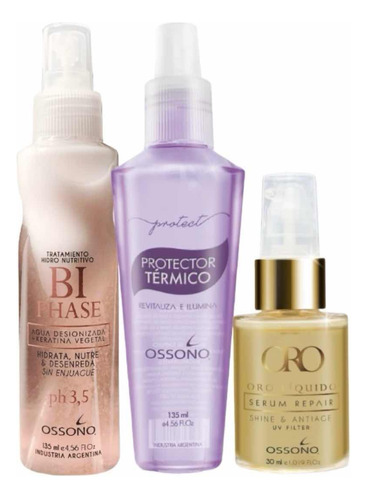 Ossono  Bi Phase + Protector Térmico + Serum Argan Combo X3u