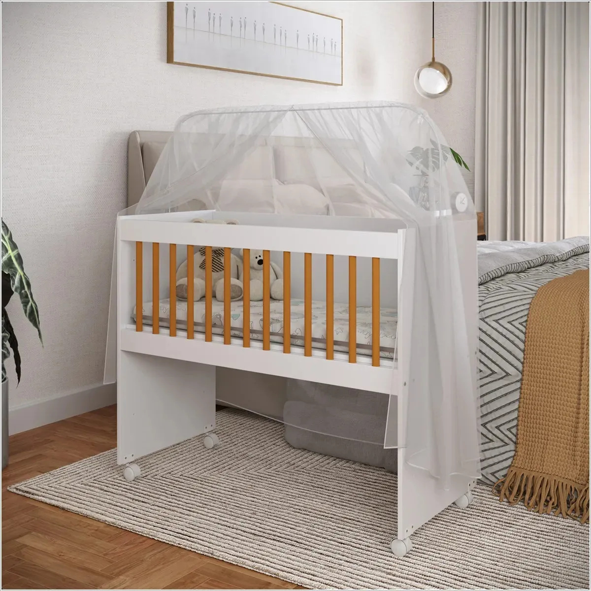 Mini Berço Moisés Multifuncional 100% Mdf Com Colchão Amadeirado Branco Ofertamo