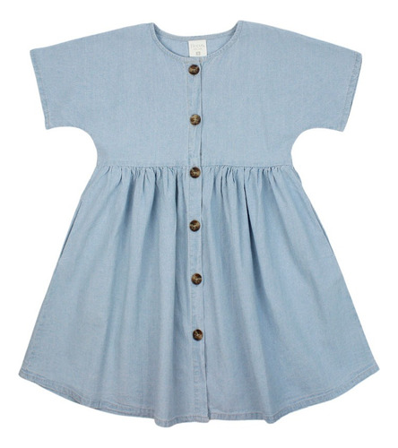 Vestido Liso Azul Para Niña 2-4-6 Años 100% Algodón