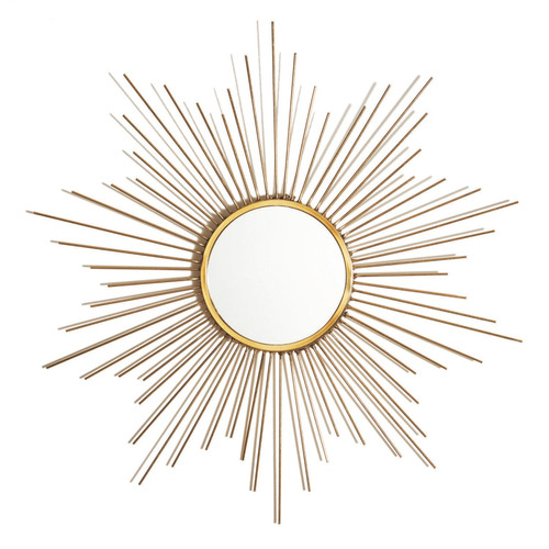 Espejo redondo decorativo dorado con marco de sol, 50 cm