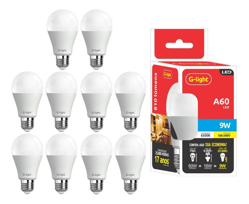 Kit 10 Lâmpadas Bulbo Led Iluminação Geral Branco Frio 9w