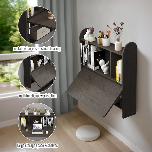 Mesa De Pared Hojas Caídas, Computadora Flotante Portã...