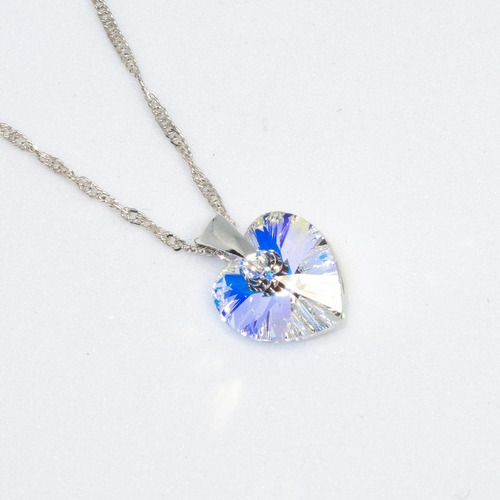 Imagen 5 de 10 de Collar Cadena + Dije Cristal Corazón 10mm Plata 925