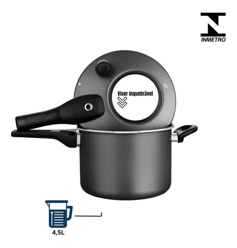 Panela De Pressão Com Visor Antiaderente 4,5l Grafite Mta