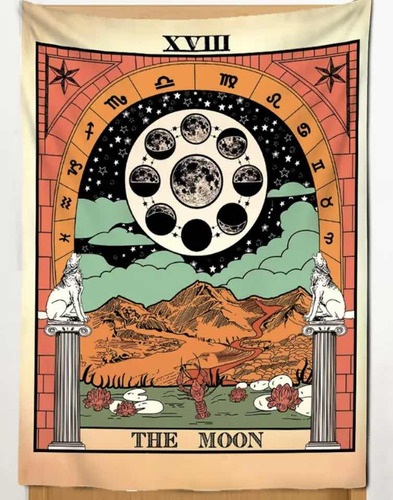 Tapiz Esotérico Tarot La Luna En Color 70x95cm