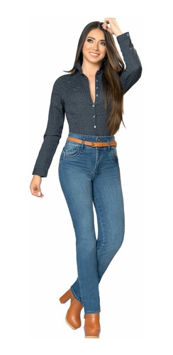 Imagen 2 de 2 de Jean Dama Plus Size Con Bolsillos Bota Recta Ref:19012116