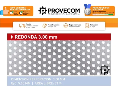 Chapa Perforada D:3,0mm | Hoja 1000x2000 X 0,7mm