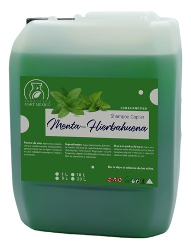  Shampoo De Menta Y Hierbabuena Libre De Sal (10 Litros)