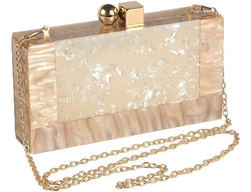 Menurra - Bolso De Mano De Acrílico Con Purpurina Para Mujer Acabado De Los Herrajes Dorado Color Beige Correa De Hombro Dorado Diseño De La Tela Liso