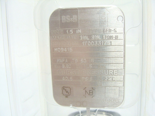 New Bs&b Type Gfr-s 316l / 316l / Epdm-b 40.5psig @ 22*c Bbd