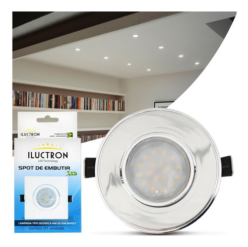 Luminária Teto Spot Led 4w Redonda 3000k Branco Quente Cromo