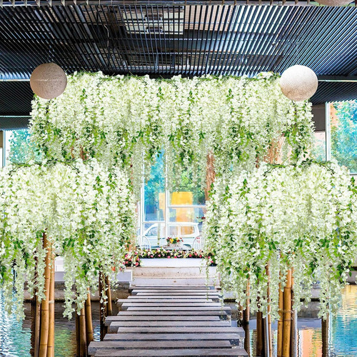 Flores Artificial Wisteria 12pzs 1.1m Decoración Fiesta Boda