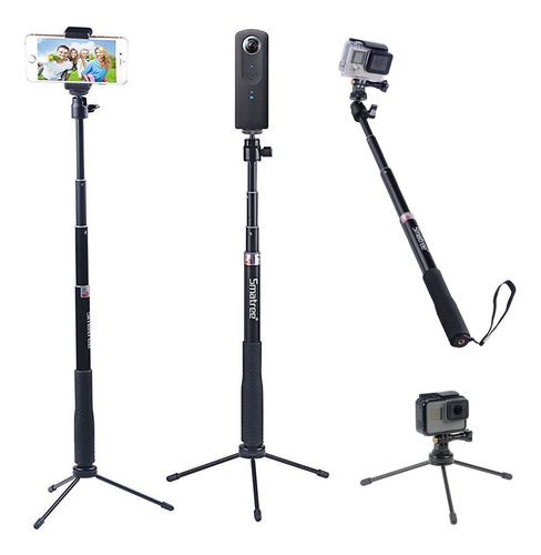 Bastón Telescópico Smatree Q3 Para Selfies Con Soporte De Trípode Para Gopro Hero Fusion/6/5/4/3+/3/2/1/session/gopro Hero (2018) /cámaras De Acción, Ricoh Theta S/v, Cámaras M15, Cámaras Compactas Y