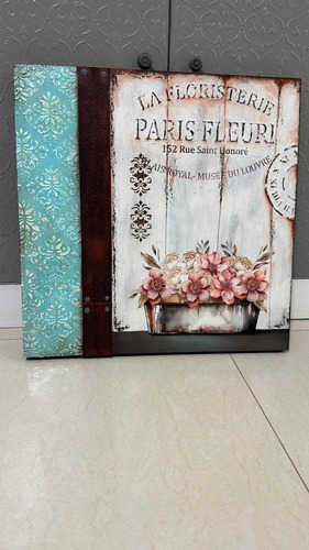 Cuadro Parisino Texturado Madera Pintado A Mano 50 X 50cm Aguamarina Blanco