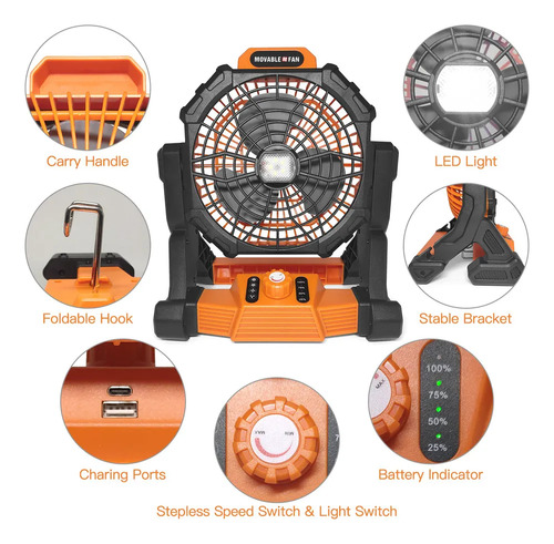 Linterna Ventilador Camping 2 En 1 Power Bank Pesca
