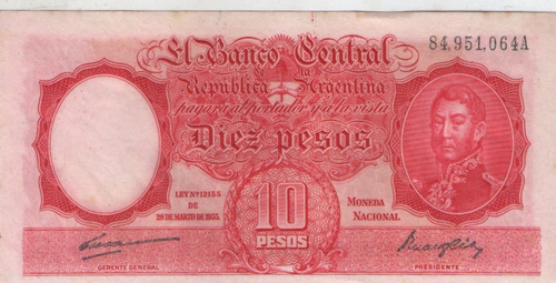 Billete Argentina $10 A.1949 Botero 1937 Exc