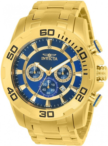 Relógio Invicta Pro Diver 22321 Cronografo Masculino Cor da correia Dourado Cor do bisel Dourado Cor do fundo Azul