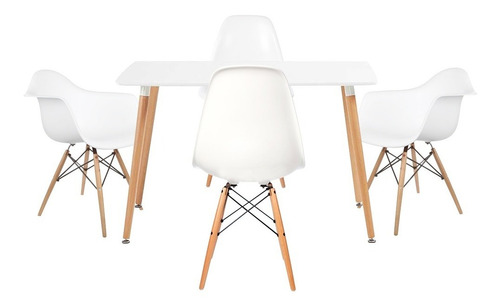 Juego Comedor Eames Mesa Rect.+ 2 Sillas + 2 Apoyabrazos