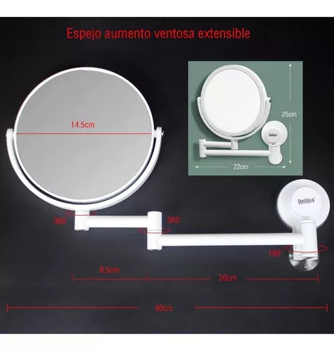 Espejo Aumento Y Giratorio De LED Con Brazos Flexible Y Ventosa Mizoom
