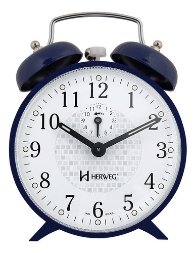 Relógio Despertador A Cordas Azul Campainha Forte Herweg