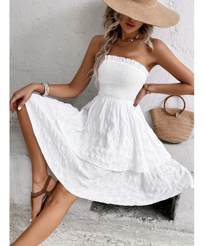 Vestido Casual Delgado Con Vaina De Color Liso Sin Mangas