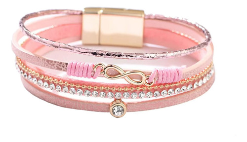 Kunbead Infinity, Pulseras De Cuero Rosa Para Mujer, Pulsera