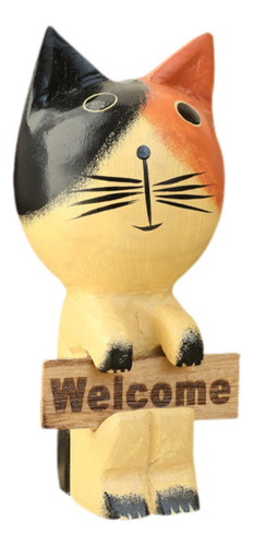 Cat Welcome Statue Figurina De Madera En Miniatura En
